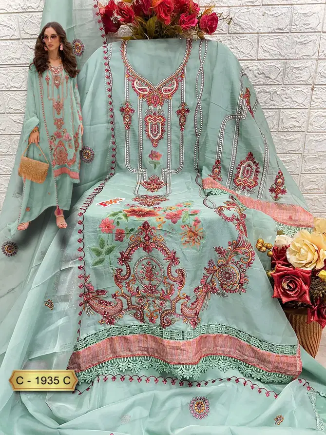 C 1935 Rosemeen By Fepic Organza Embroidery Pakistani Suits Suppliers In India